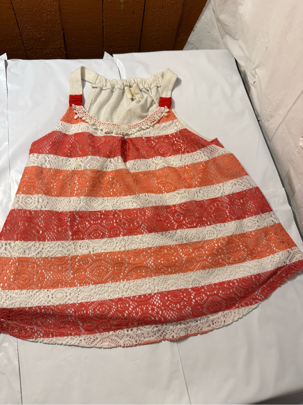 Rewind brand girls tank top orange and white stripes with lace trim size 8